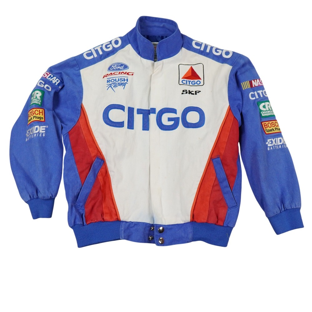 VTG Roush Racing Jacket Youth 10 12 Blue Citgo NASCAR Bomber Racing Y2K